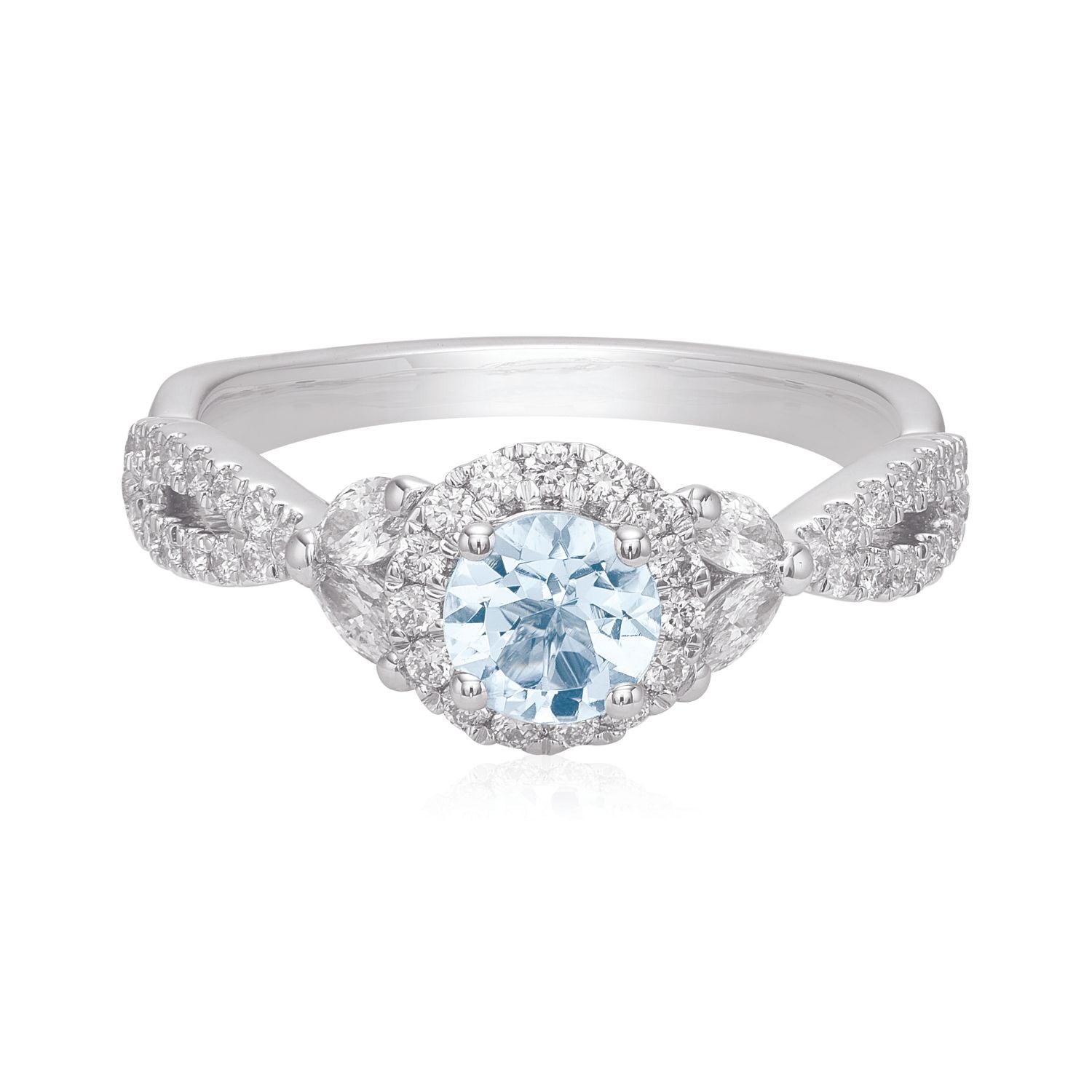 Customizable ANGARA GIA Certified Natural Aquamarine Infinity Diamond Ring  in White Gold For Sale at 1stDibs
